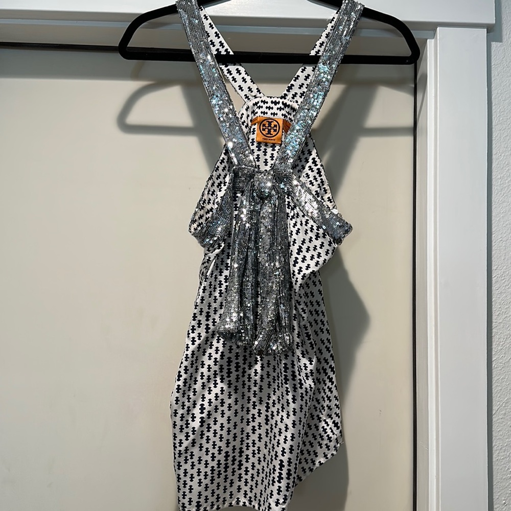 Tory Burch sequined halter top, size 6, 100% silk